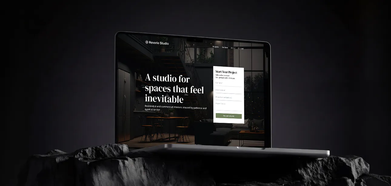 Reverie Studio website on a laptop